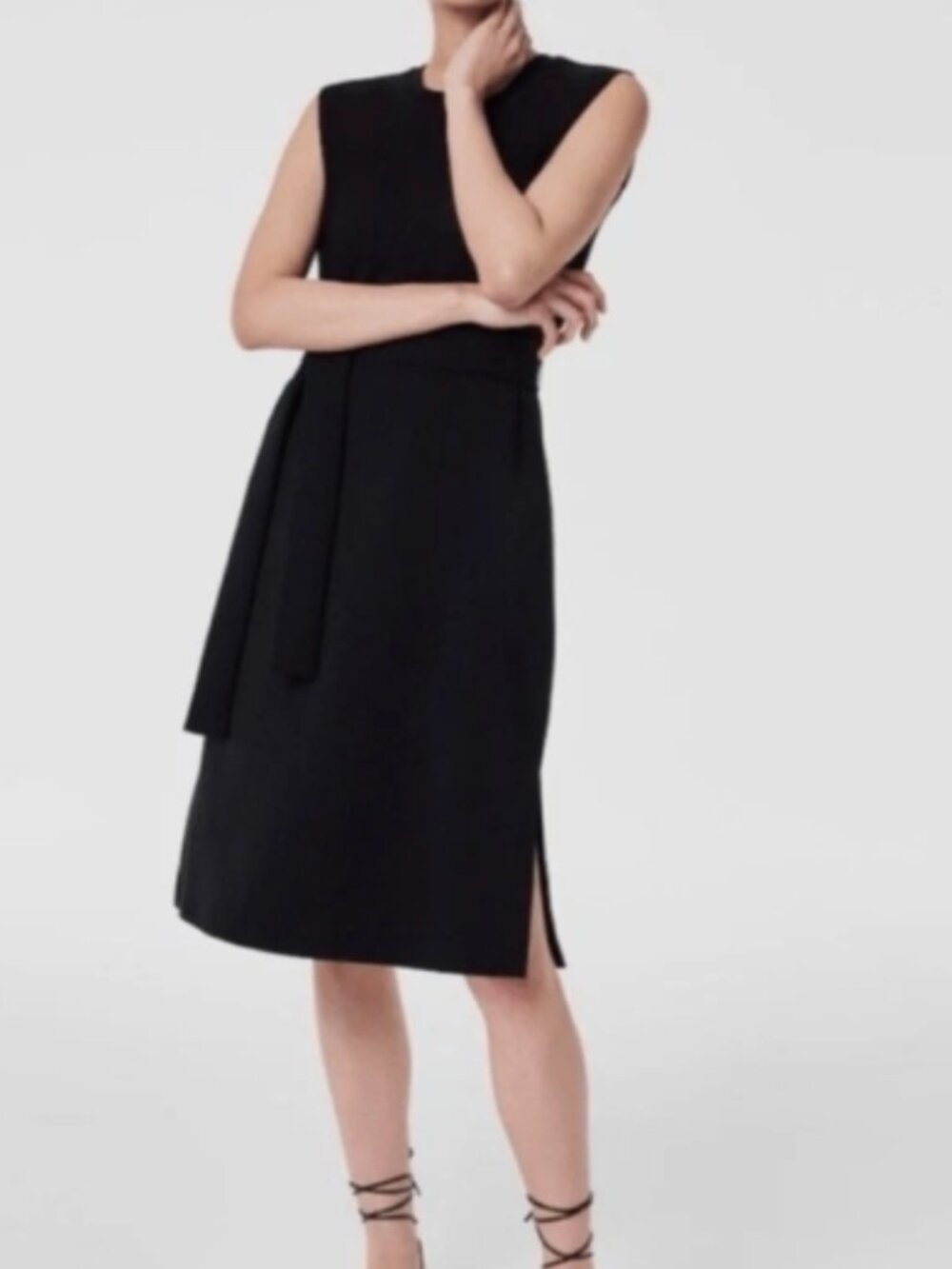 SPANX AirEssentials Black Sleeveless Midi Dress with Removable Waist Tie Small